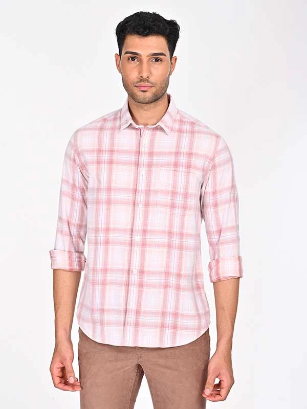 Indian Terrain Men's Regular Fit Full Sleeve Checkered Brown Shirt